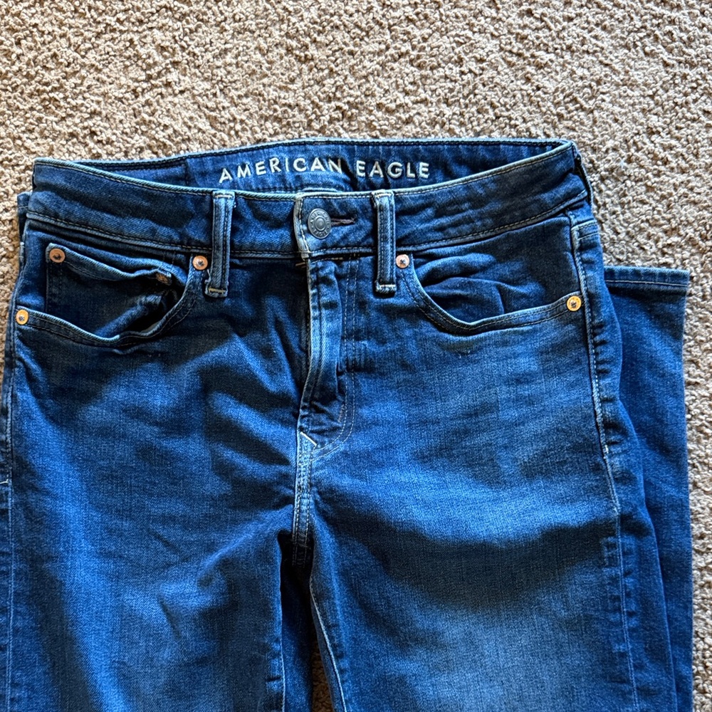 American Eagle Outfitters Men’s Dark Blue Slim Straight Leg Jeans Airflex+